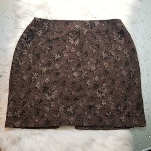 J Jill Floral Boucle Mini Skirt Brown Petite Wool Blend